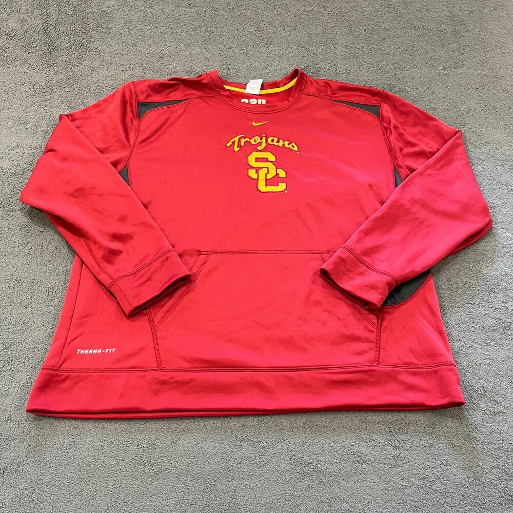 Nike Red USC Trojans Pullover Therma Fit Athletic Sweatshirt Men's Size 2XL